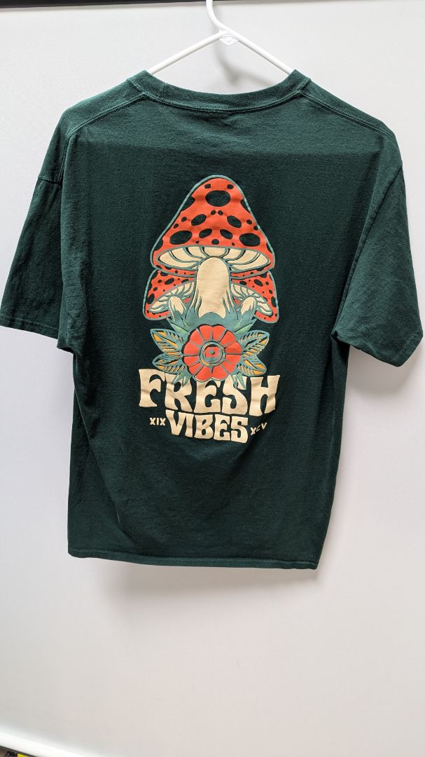 Fresh Vibes Dark Green Mushroom Graphic T-Shirt