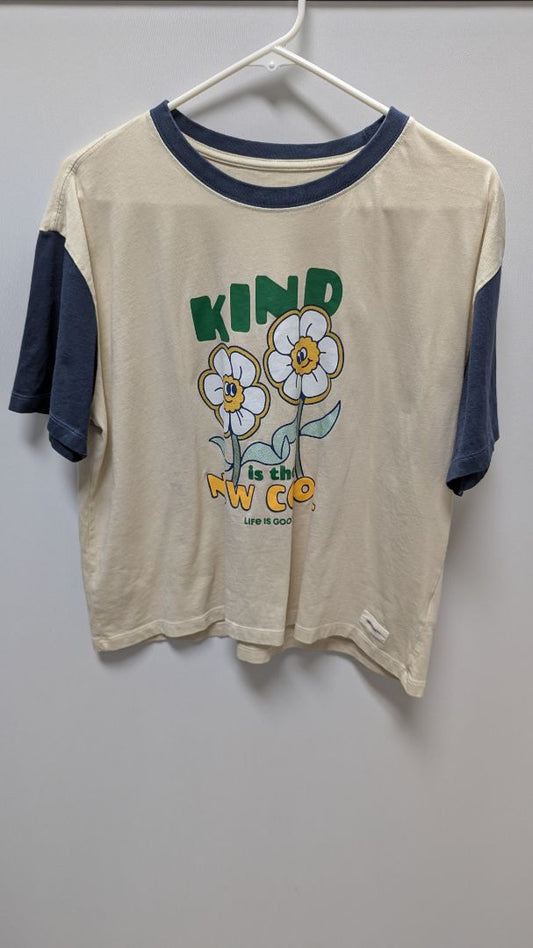 Life is Good Beige/Navy Flower Graphic T-Shirt