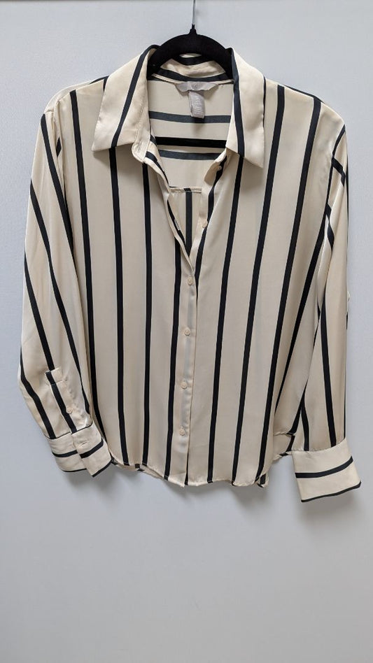 H&M Light Pink/Black Striped Button-Down Blouse