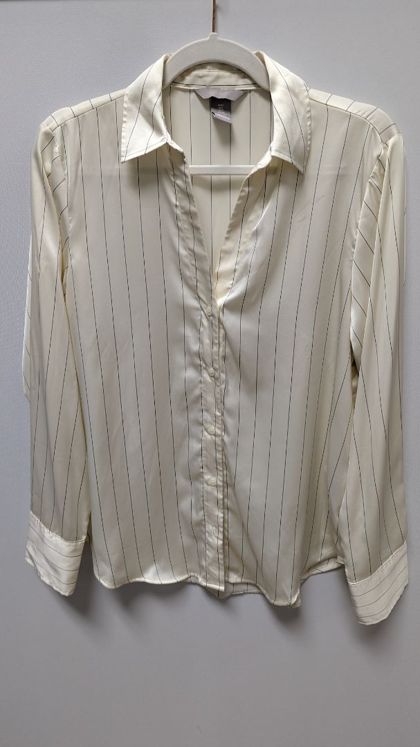 H&M Cream Striped Long-Sleeve Button-Down Blouse