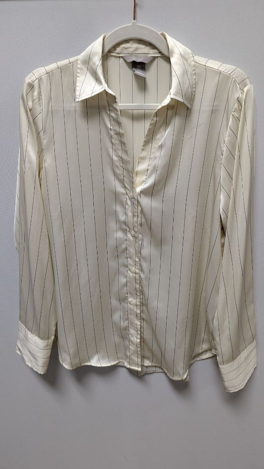 H&M Cream Striped Long-Sleeve Button-Down Blouse