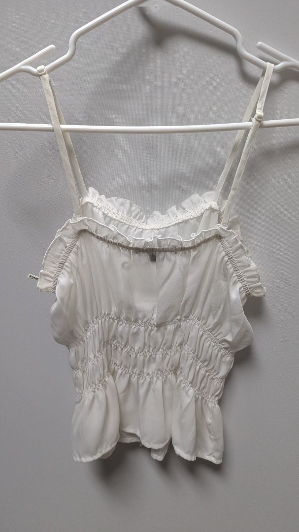 Papaya White Spaghetti Strap Cropped Peasant Blouse