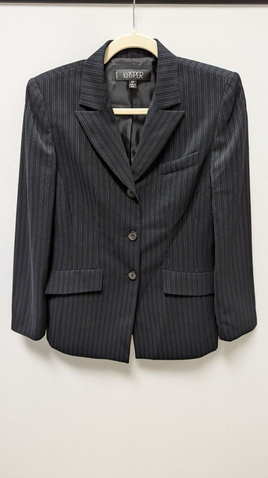 KASPER Navy Striped 3-Button Blazer Jacket