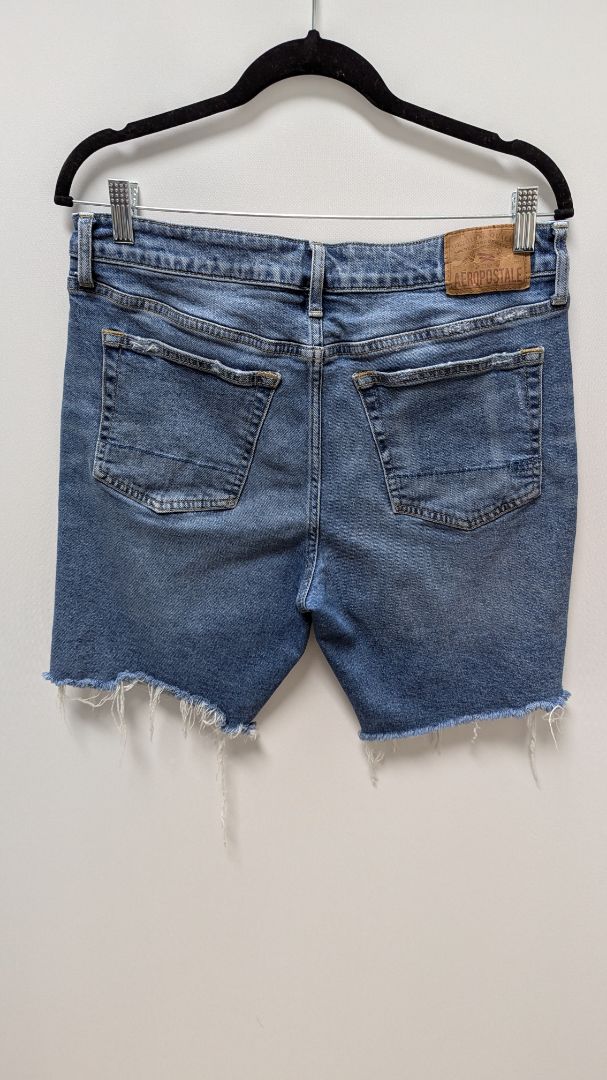 Aeropostale Medium Wash Distressed Bermuda Denim Shorts