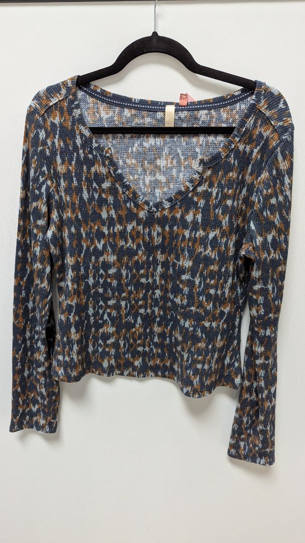 Pilcro Navy/Brown Printed Knit Sweater