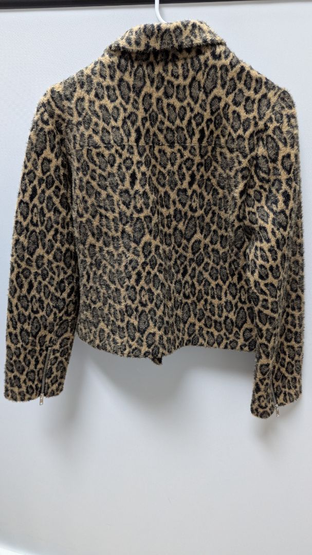GREYLIN Brown Fuzzy Animal Print Moto Jacket