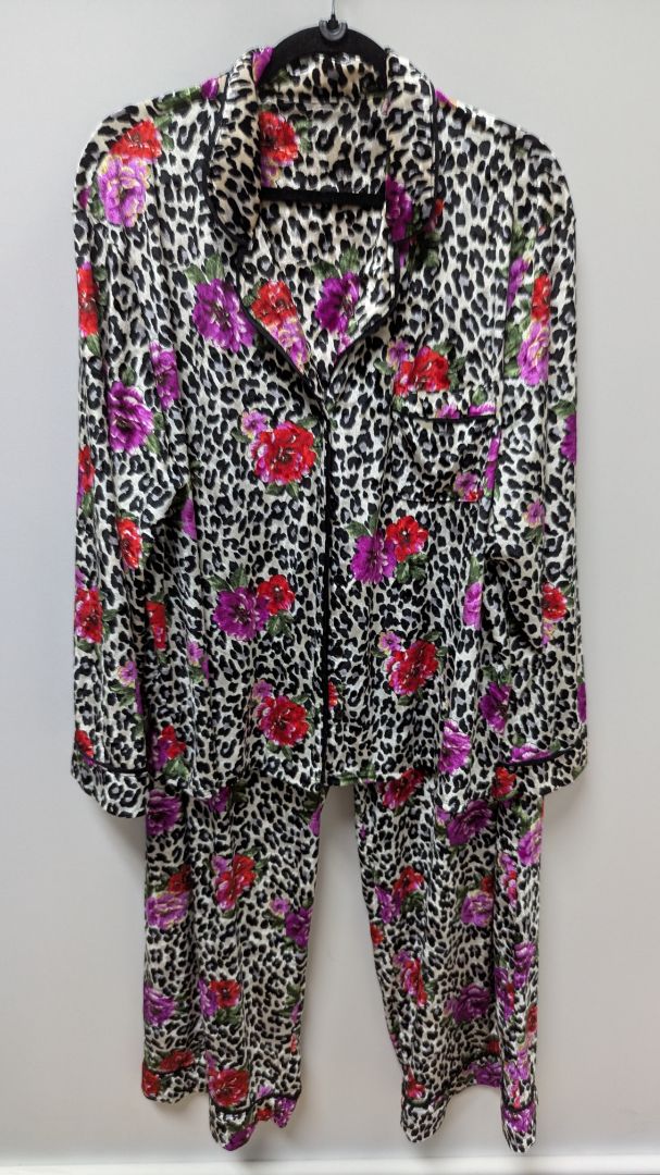 Sofia Intimates Ivory/Black/Purple Animal Print Floral Sleepwear Set