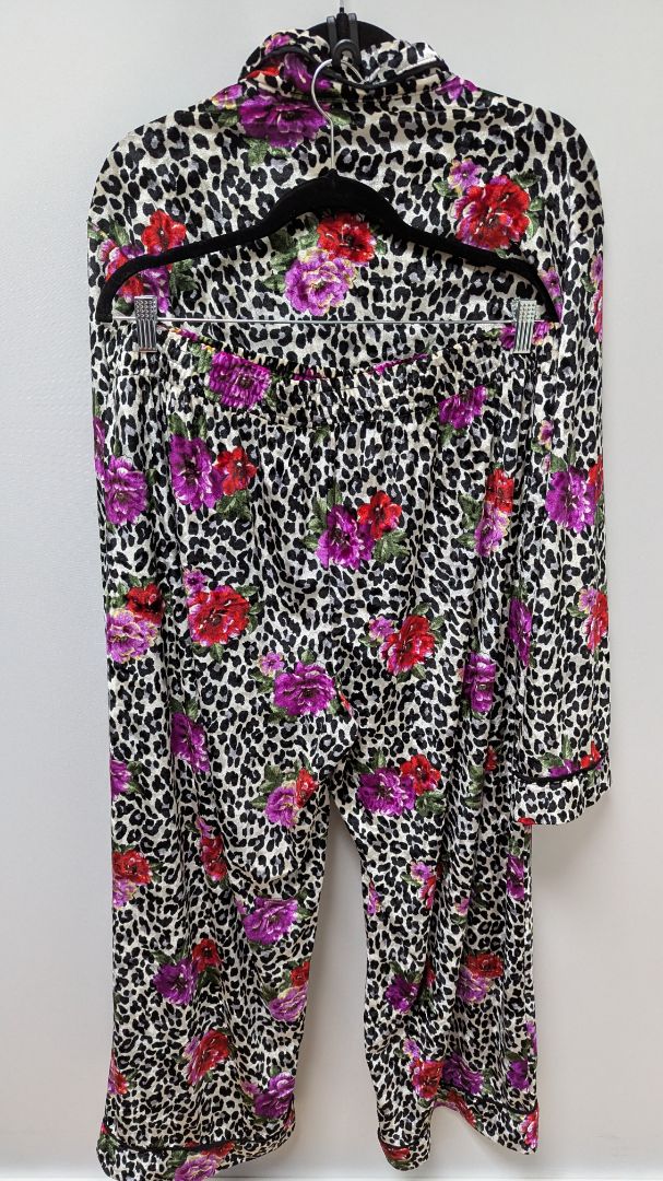 Sofia Intimates Ivory/Black/Purple Animal Print Floral Sleepwear Set