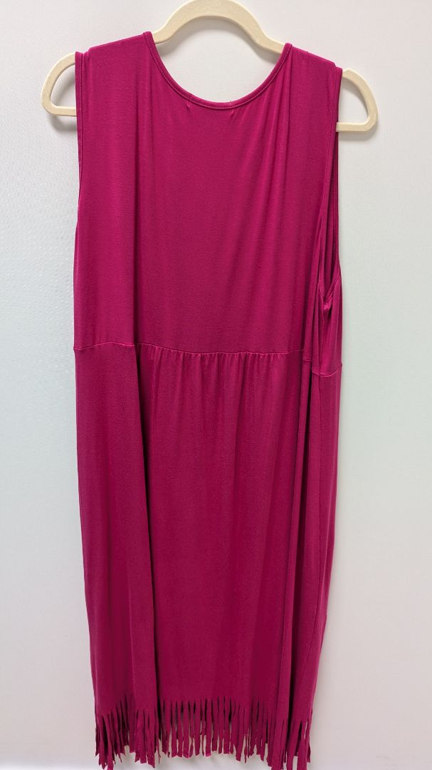 Kate & Mallory Pink Sleeveless Faux-Wrap Fringed Dress