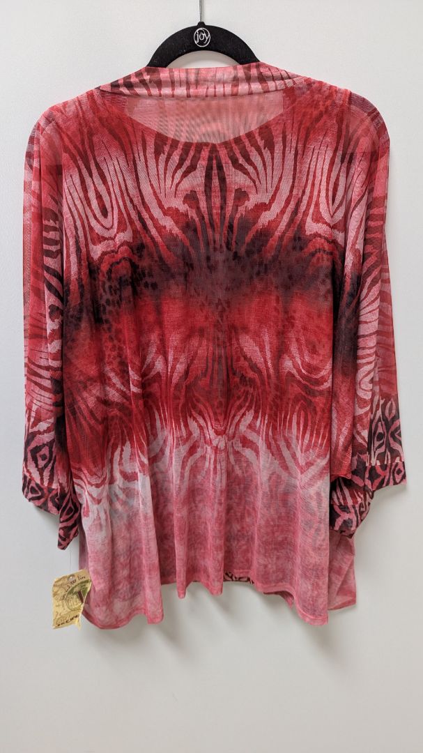 One World Red Mixed Print Combo Blouse & Cardigan with Necklace