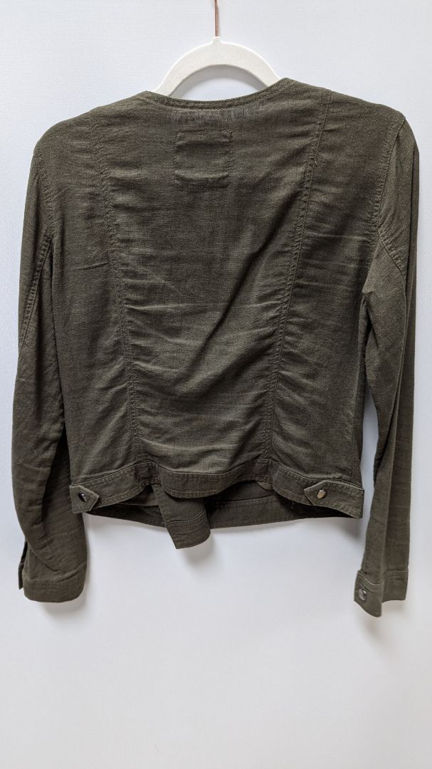 Gap Dark Green Cropped Linen Moto Jacket