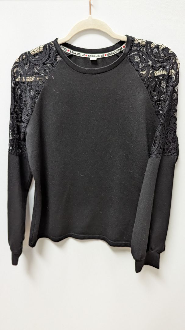 Exclusive Black Lace-Sleeve Sweater