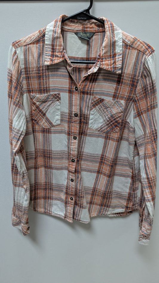 Natural Reflections Faded Orange/White Plaid Flannel Shirt