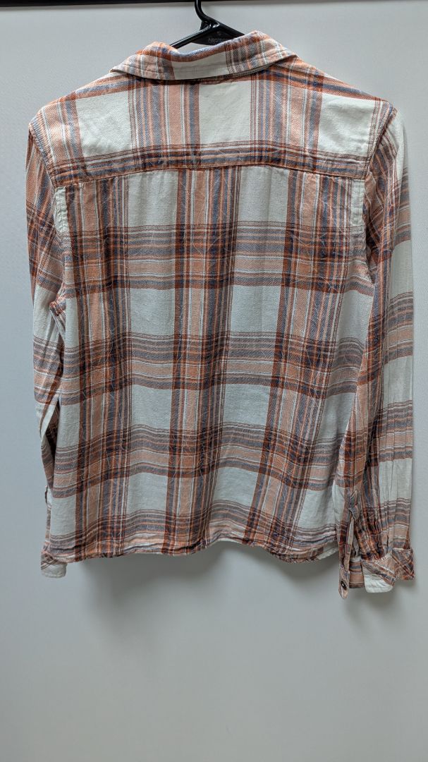 Natural Reflections Faded Orange/White Plaid Flannel Shirt