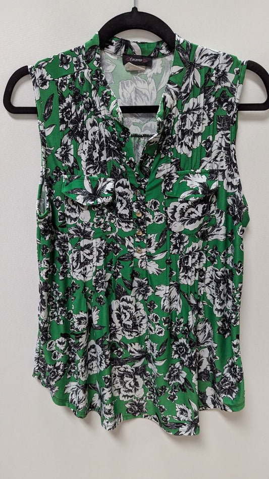 Cocomo Green/Black Floral Sleeveless Blouse