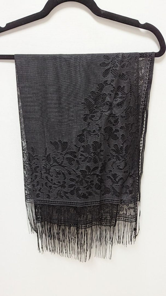 Black Lace Fringed Shawl Scarf