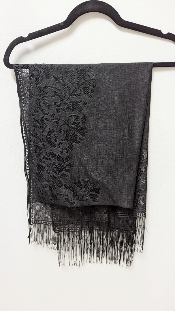 Black Lace Fringed Shawl Scarf