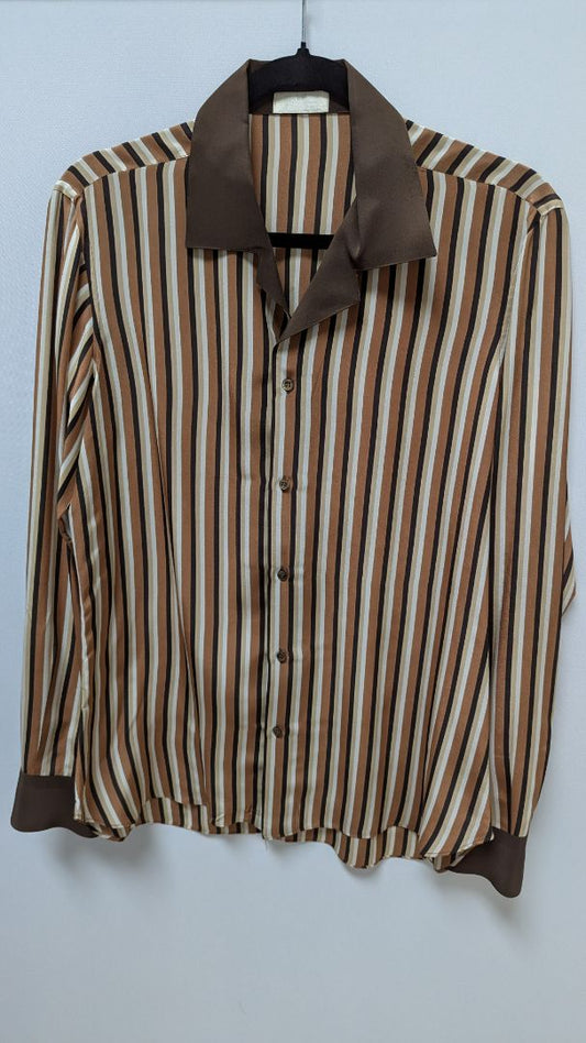 Lalliaui Brown Striped Italian Button-Down Shirt