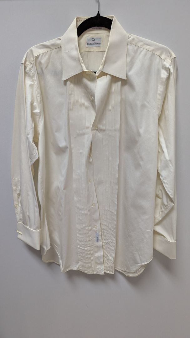 neiman marcus dress shirts Ivory Pleated Tuxedo Button-Down Shirt Size:36