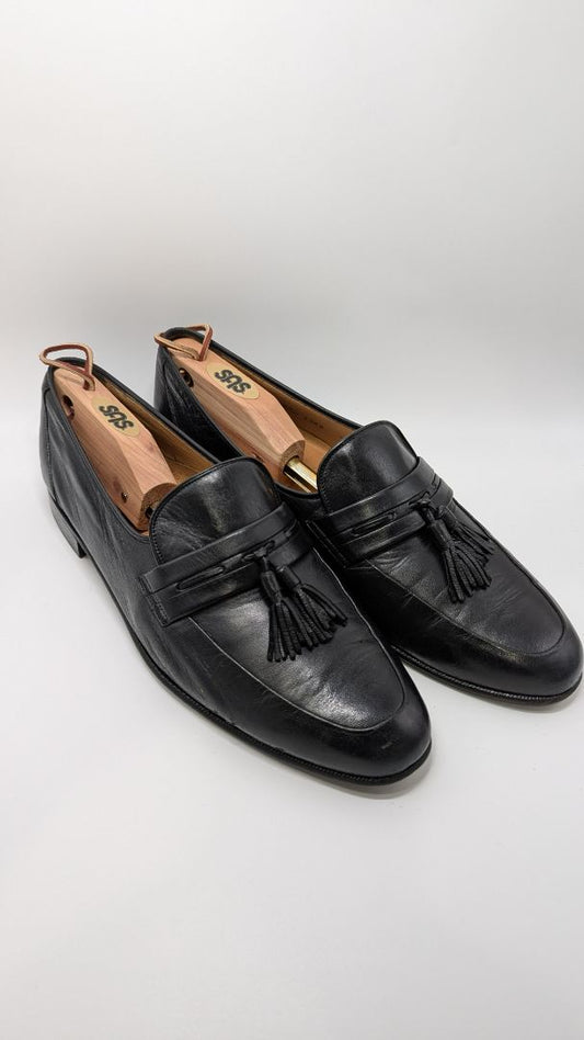 Bally Black Leather Tassel Fringe Loafer