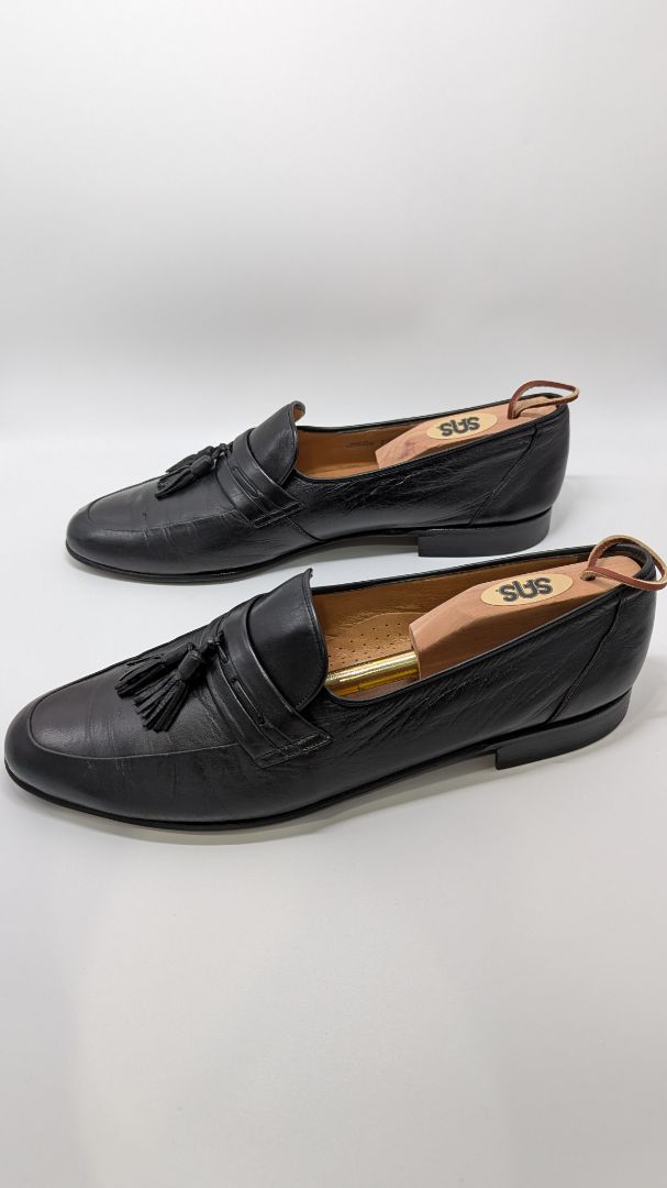 Bally Black Leather Tassel Fringe Loafer