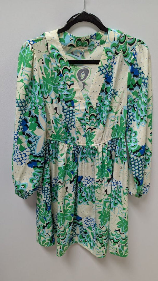 JODIFL Cream/Green Printed Peasant Dress