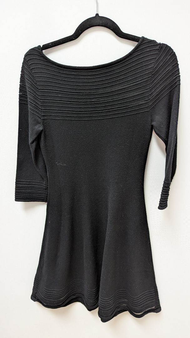 Jessica Howard Black Mesh-Hem Knit Flared Dress