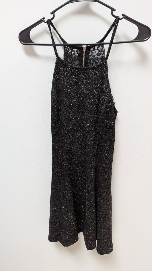 speechless Black/Silver Lace-Back Glitter Mini Dress