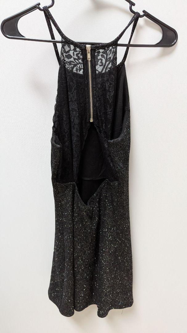speechless Black/Silver Lace-Back Glitter Mini Dress