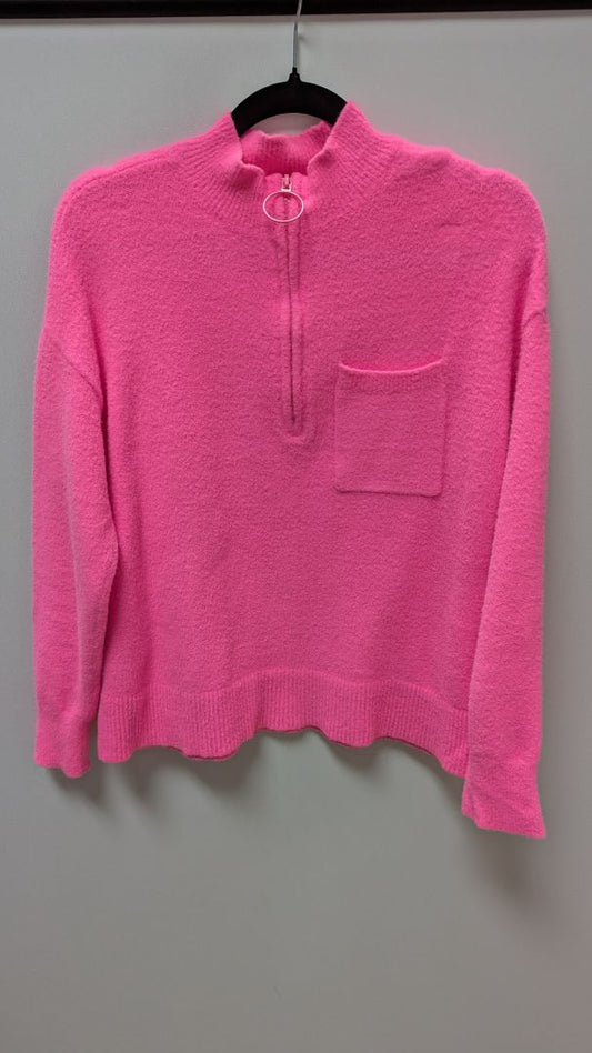 Lou & Grey Hot Pink Fuzzy Quarter-Zip Pullover Sweater