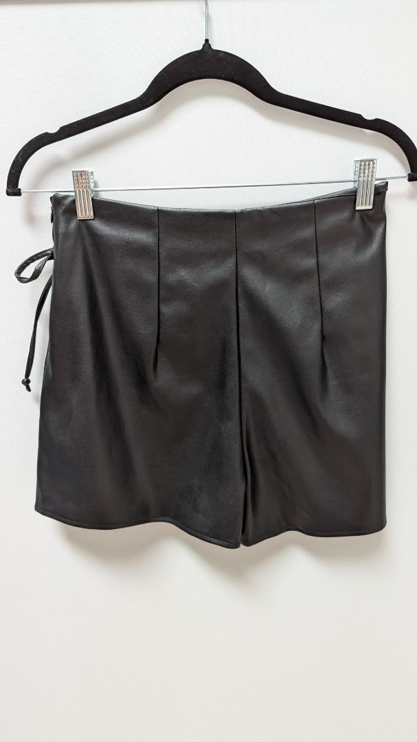 Simply Blessed Black Faux Leather Mini Skort