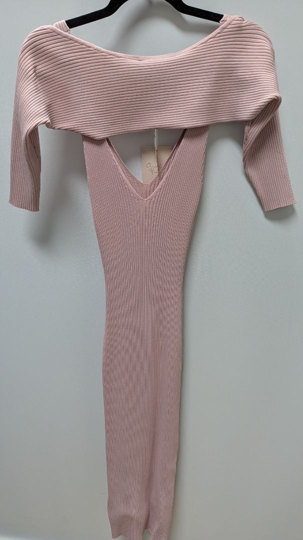 Charles Henry Pink Ribbed Knit Button-Down Dress & Shrug 2-Piece Set