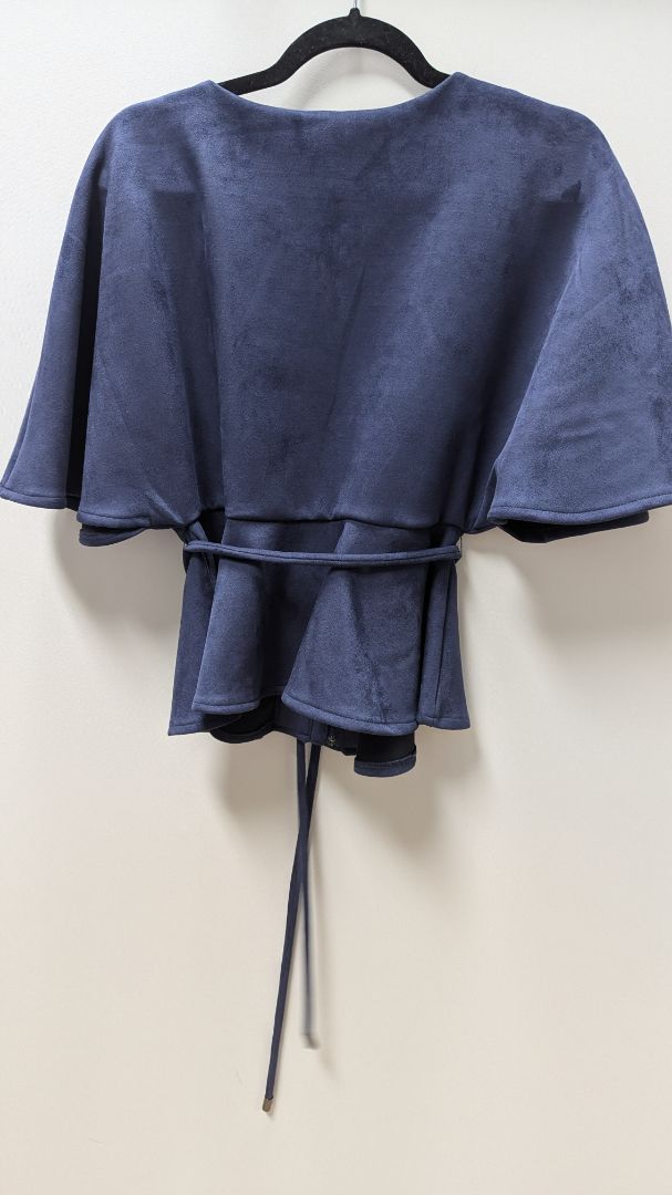 Essentials Sioni Navy Faux-Suede Short-Sleeve Zippered Jacket