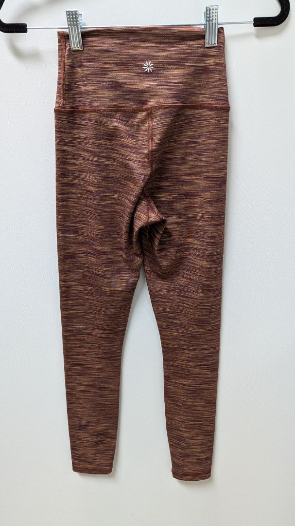 ATHLETA Dark Orange Striped Transcend Textured 7/8 Tight Leggings