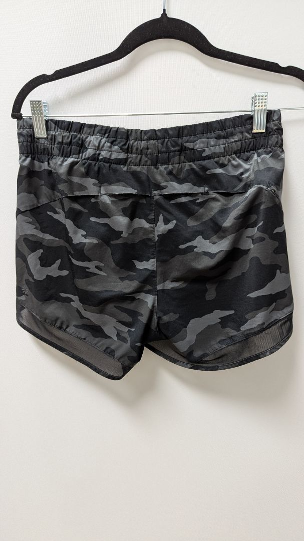 ATHLETA Dark Green Camo Printed Mesh Racer Run Shorts