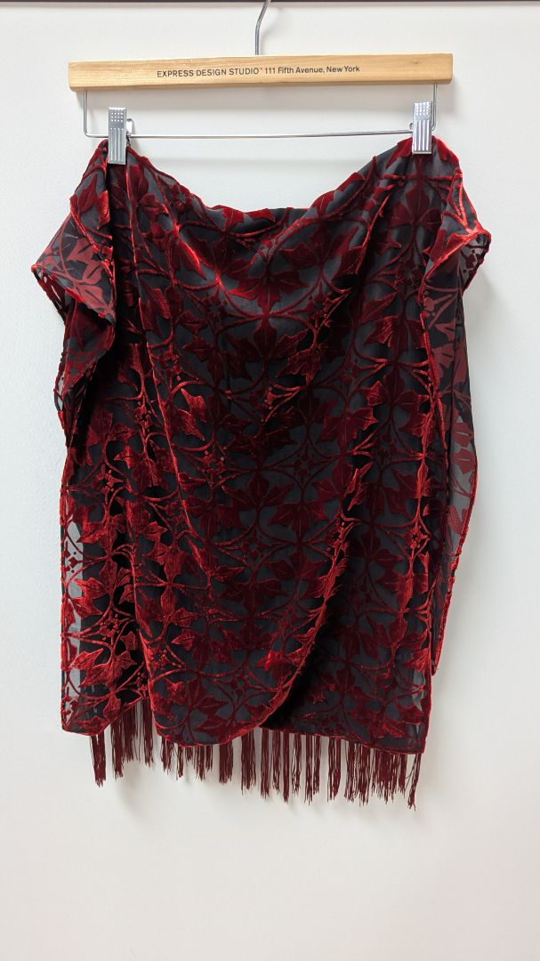 muse Red/Black Vintage Velvet Tassel Fringe Dress & Shawl Set