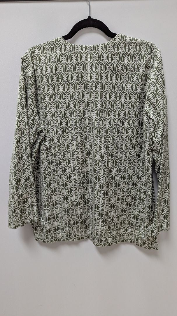 Lands' End Green/White Leaf Print Blouse