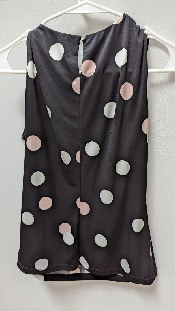Calvin Klein Black/Pink/White Polka-Dot Sleeveless Blouse