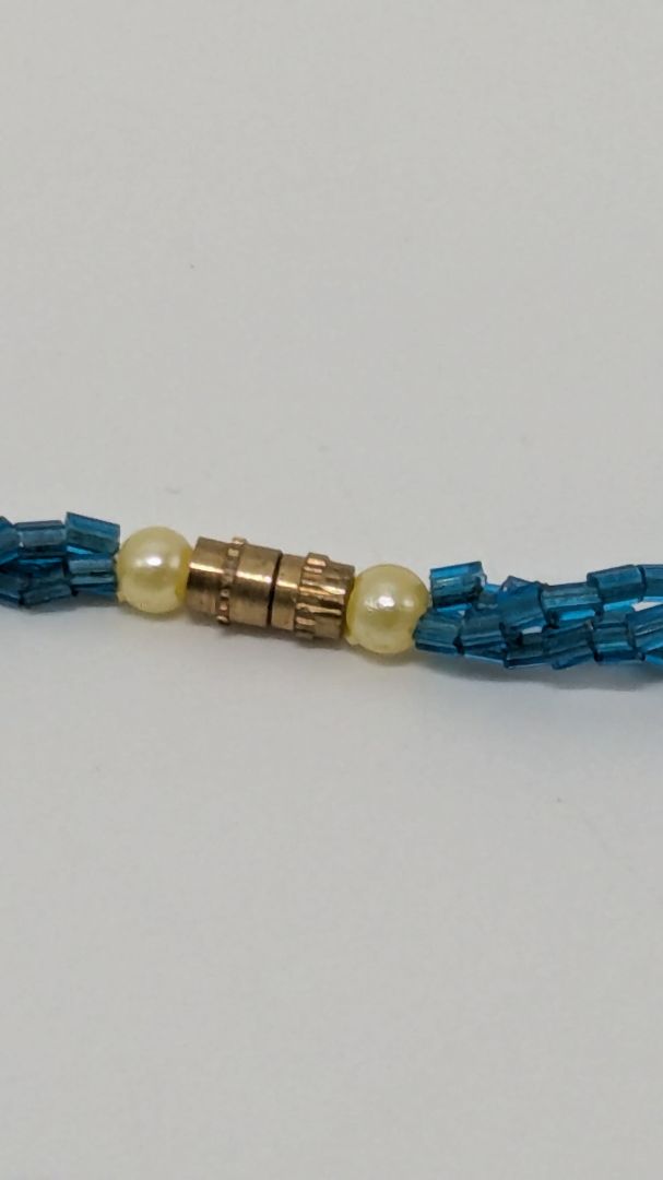 Blue/Gold Beaded Choker Necklace with Clasp