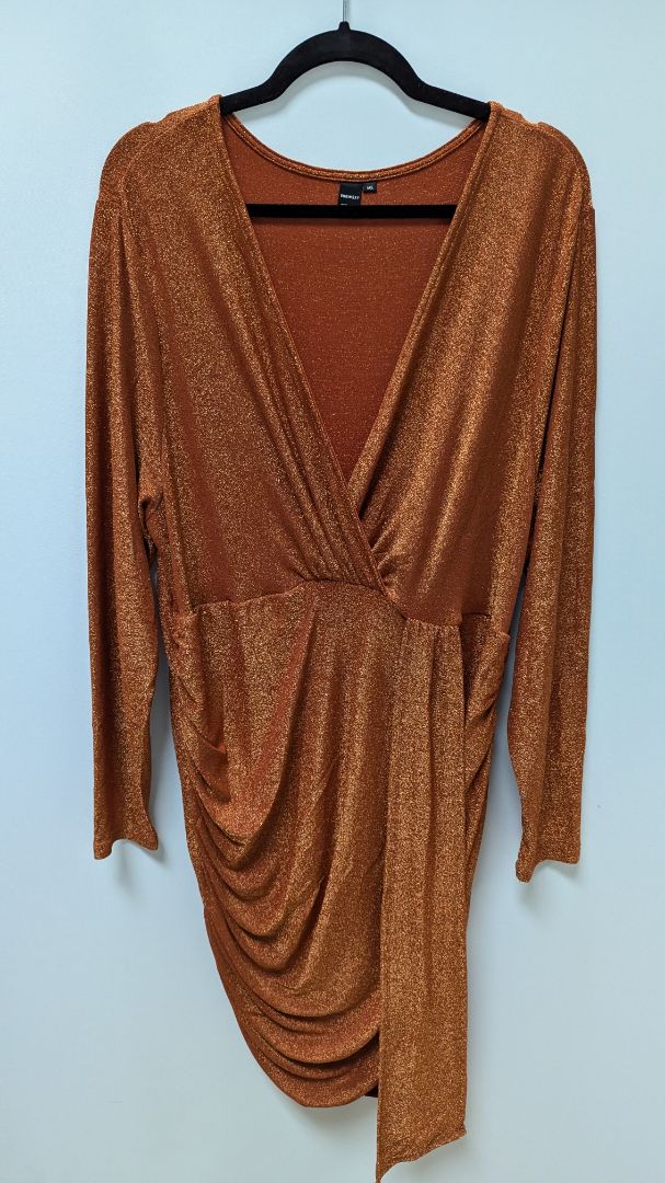 Shein Sxy Orange Shimmer Faux-Wrap Dress