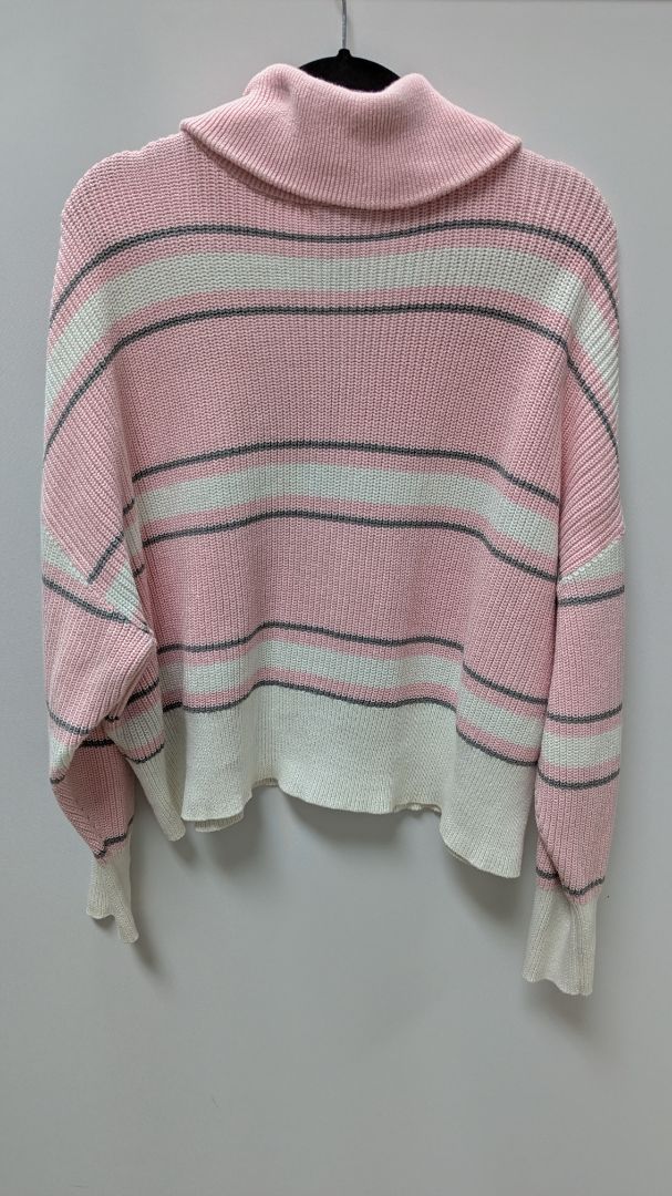 Torrid Light Pink/White/Grey Striped Zippered Sweater