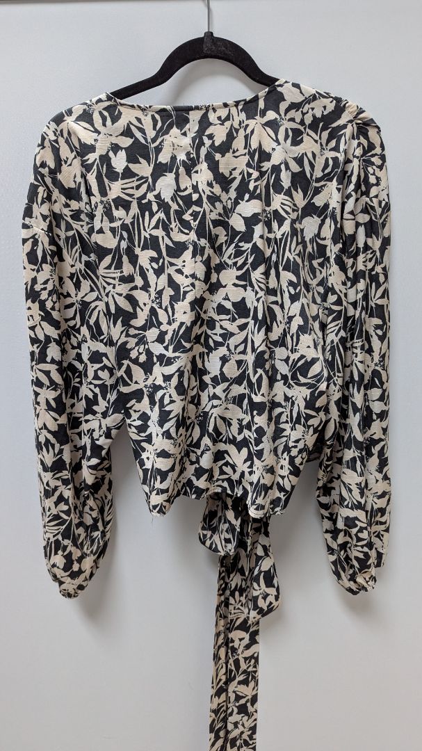 Lane Bryant Black/Beige Floral Print Wrap Blouse
