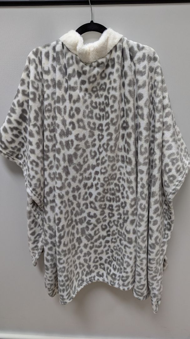 Charter Club Grey Animal Print Fuzzy Cape Sweater