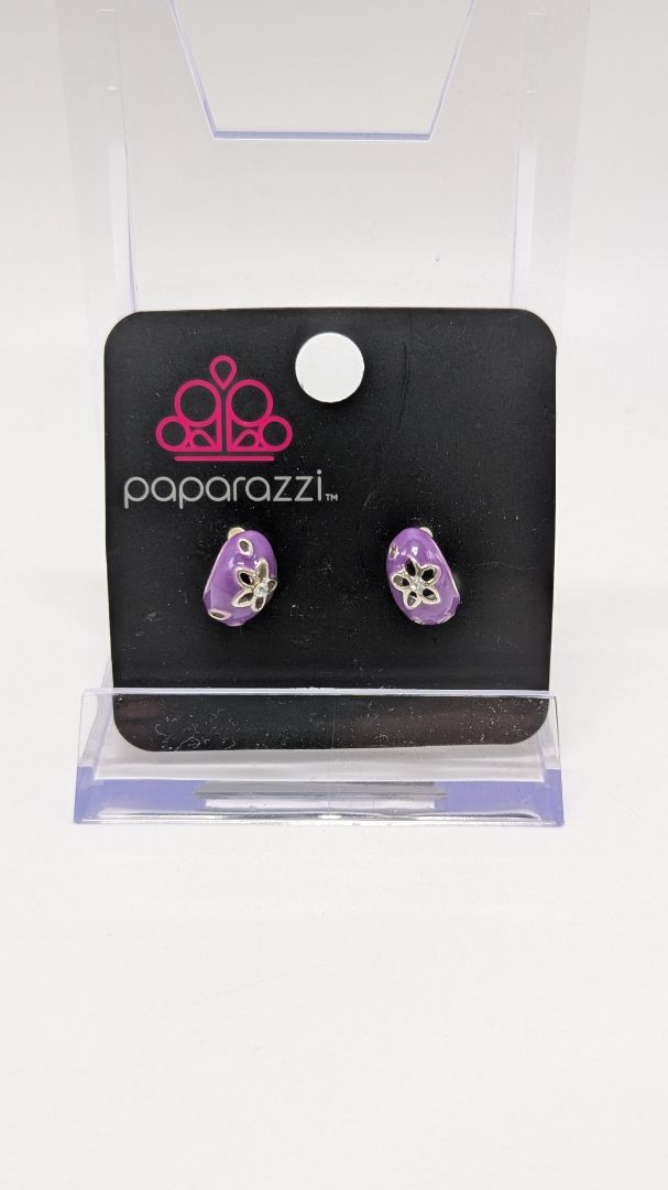 Paparazzi Purple/Silver Floral Cuff Earrings
