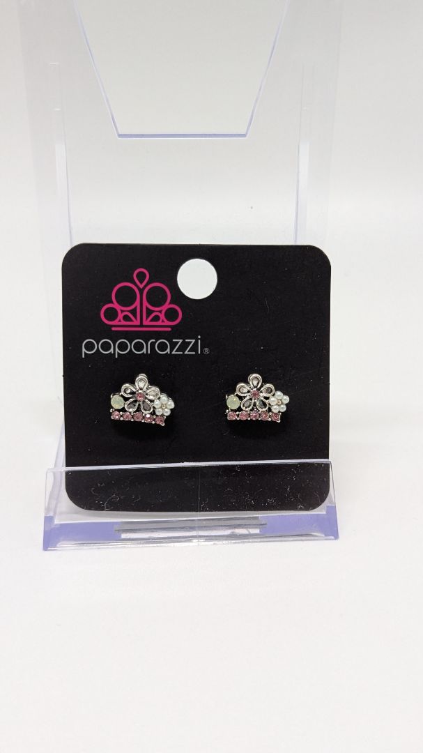 Paparazzi Silver/Pink Floral Tiara Earrings