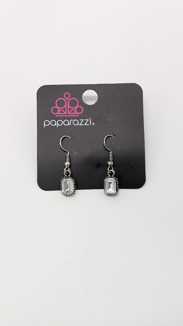Paparazzi Silver/Clear Rhinestone Dangle Earrings