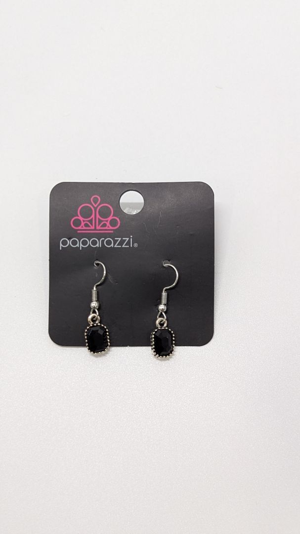 Paparazzi Silver/Black Rhinestone Dangle Earrings