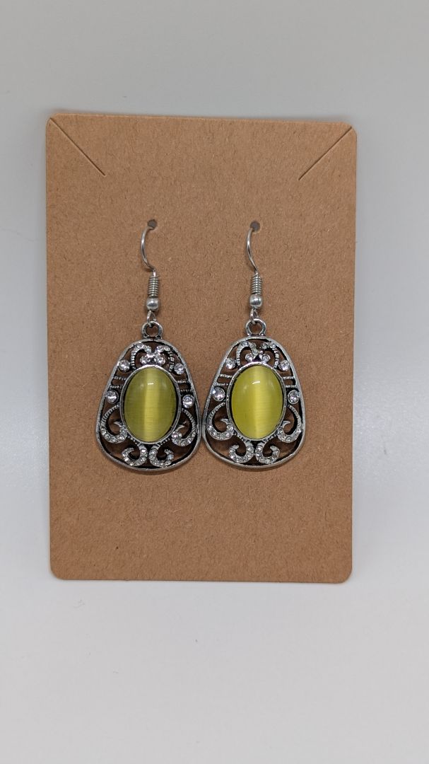 Paparazzi Silver/Green Faux-Stone Earrings