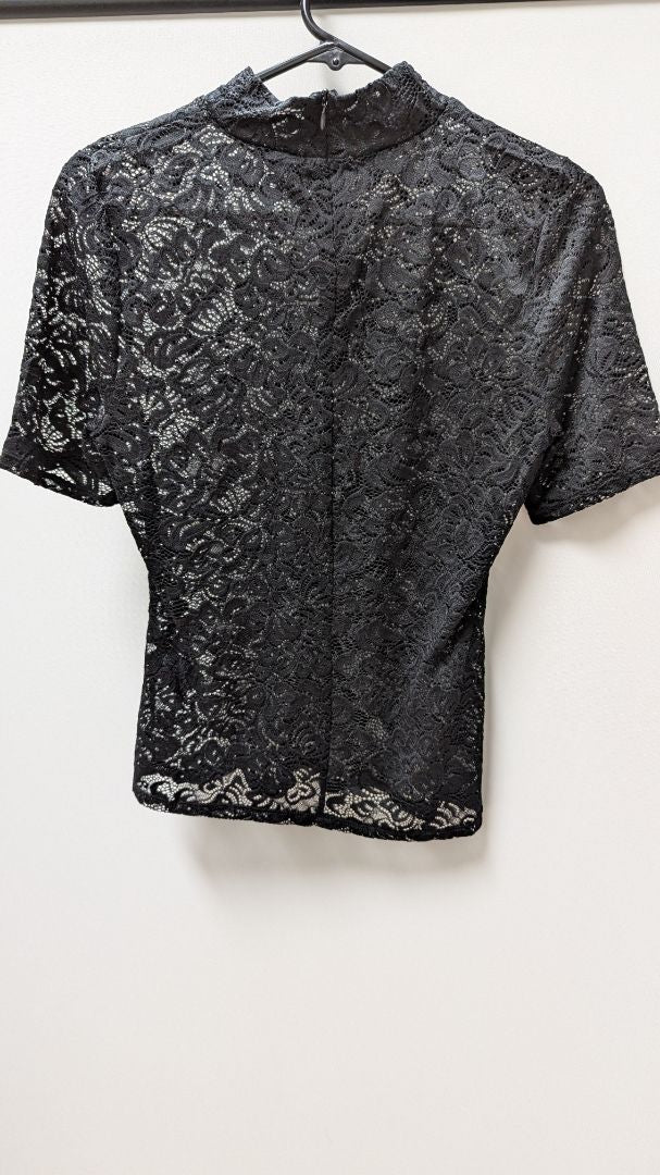 White House Black Market Black Lace Mock-Neck Blouse
