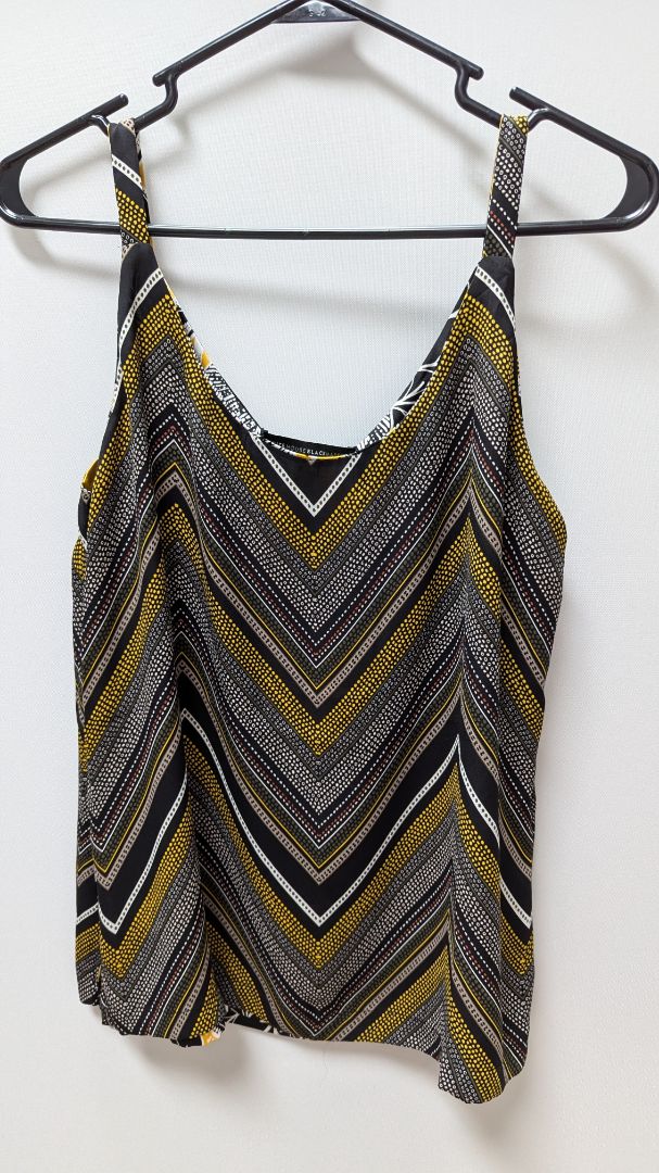 White House Black Market Artisanal Palms Marigold Reversible Blouse